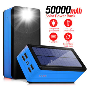 Powerbank m. solceller 50.000mAh <br><b>NY LAV PRIS</b>